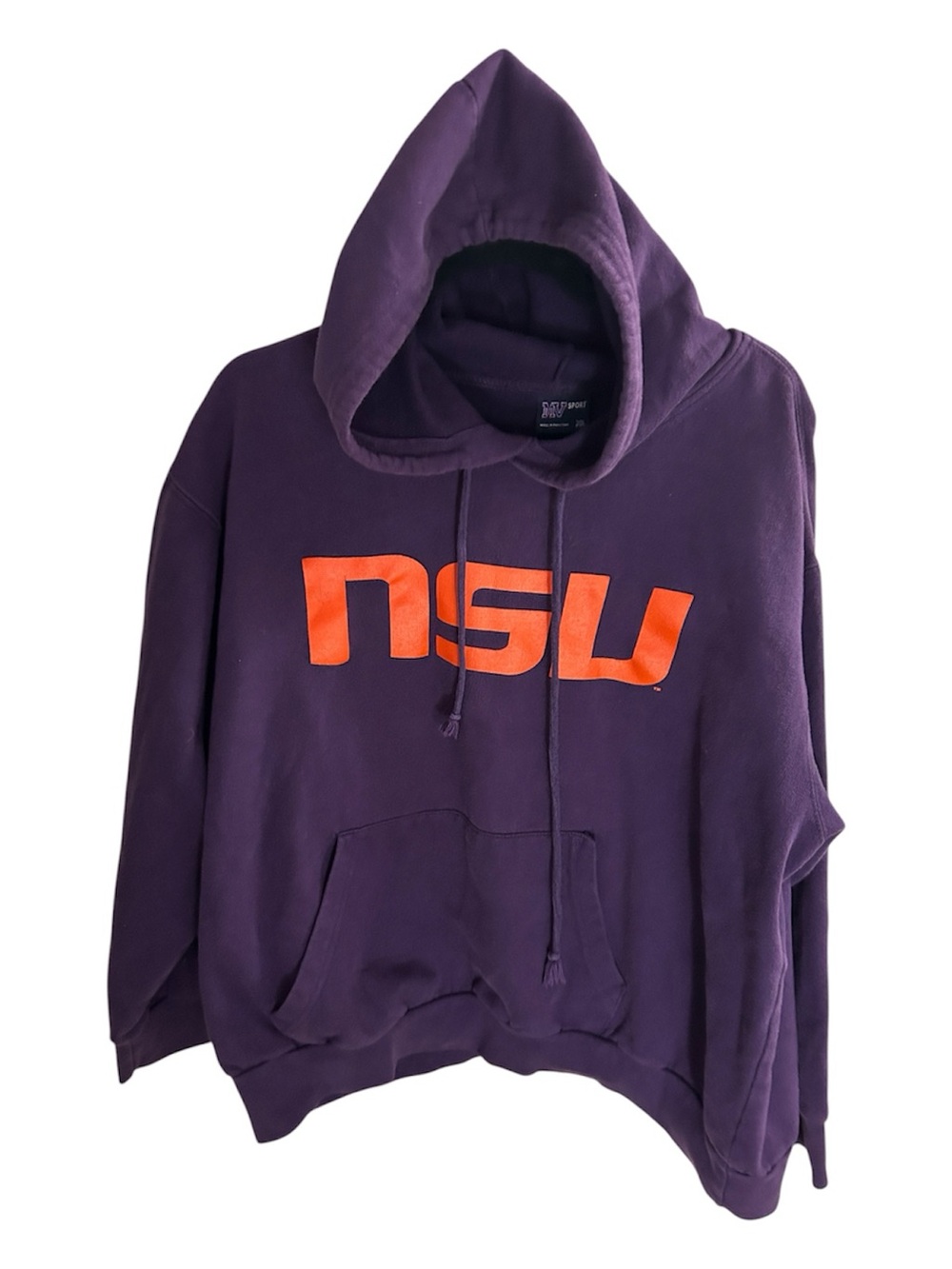 MV Sport labeled Northwestern state Purple Hoodie with Orange Accented Logo XL.